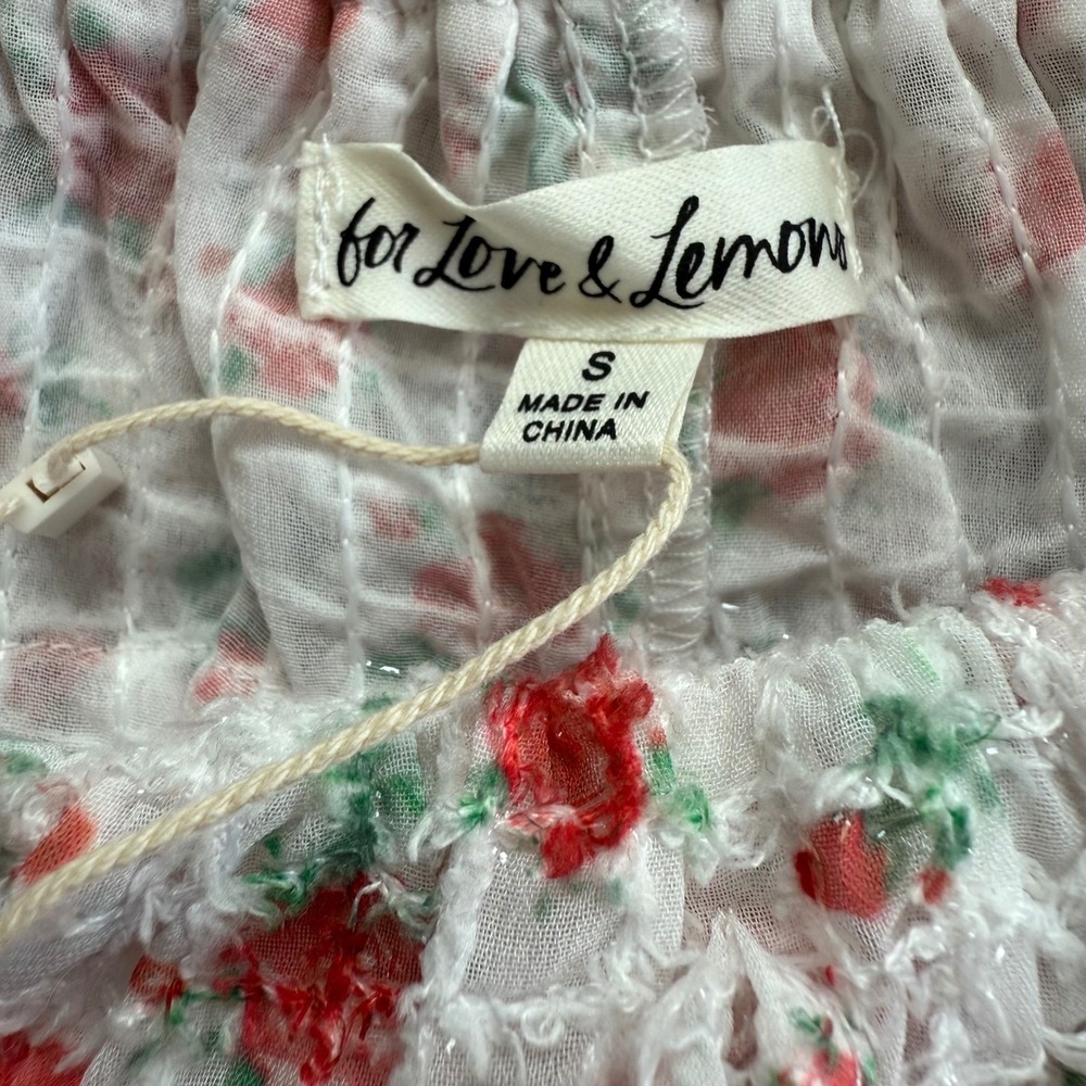 For Love & Lemons Floral Ruffle Crop Top and Shorts Set White Red Small NEW - Picture 10 of 13